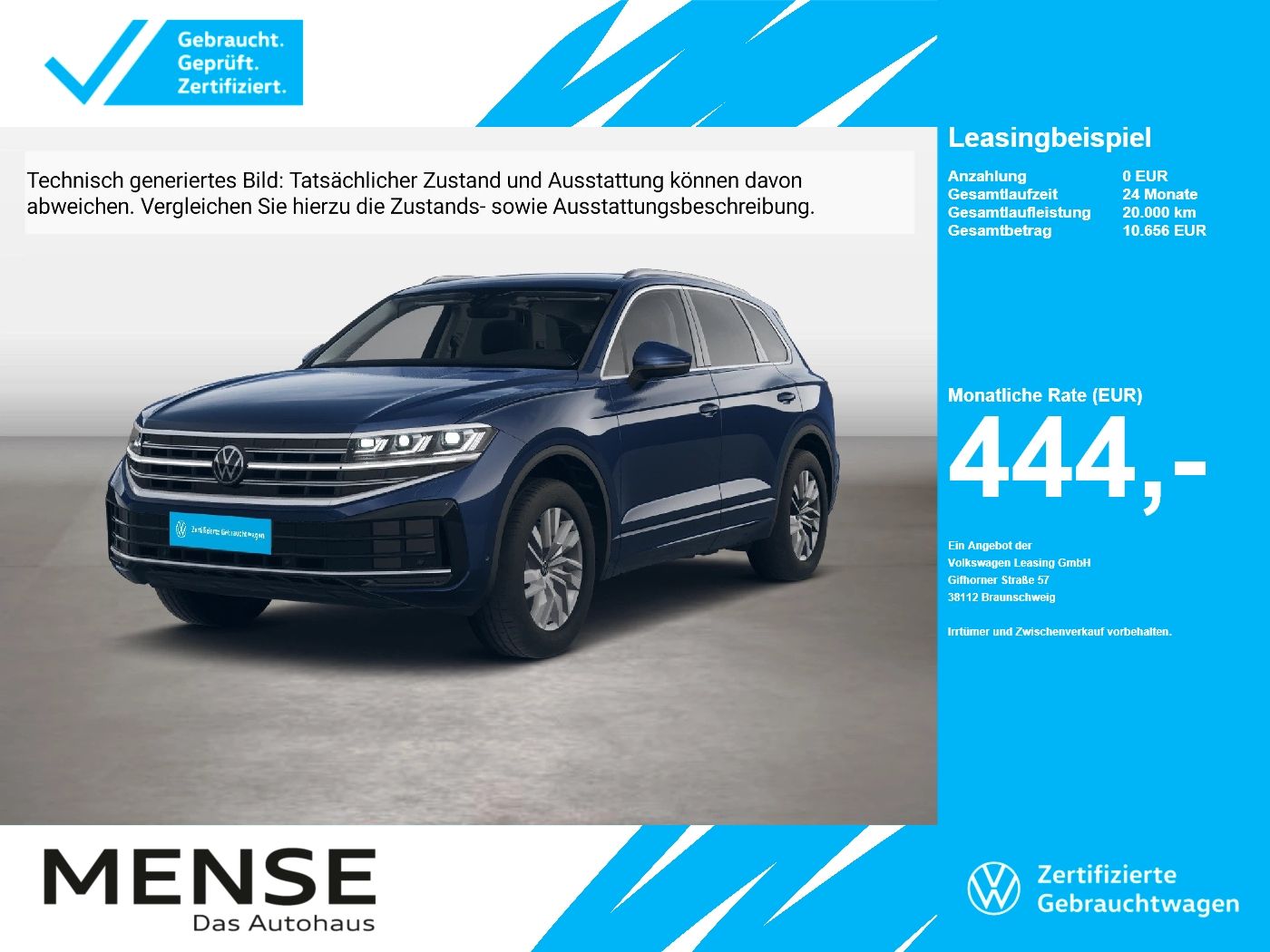 Fahrzeuge PKW autohaus mense Volkswagen Touareg 3.0TDI 4-motion Elegance IQ.Light Matrix - mit KI generiert/bearbeitet