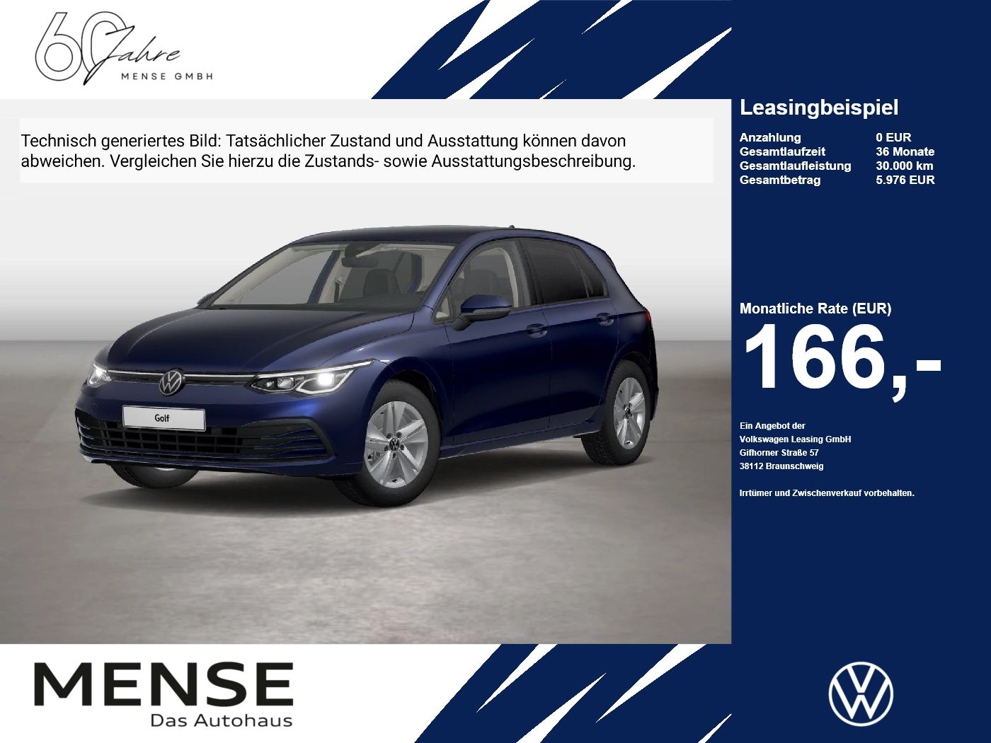 Fahrzeuge PKW autohaus mense Volkswagen Golf VIII 1.5 TSI Life CarPlay h/k AHK Standhzg - mit KI generiert/bearbeitet