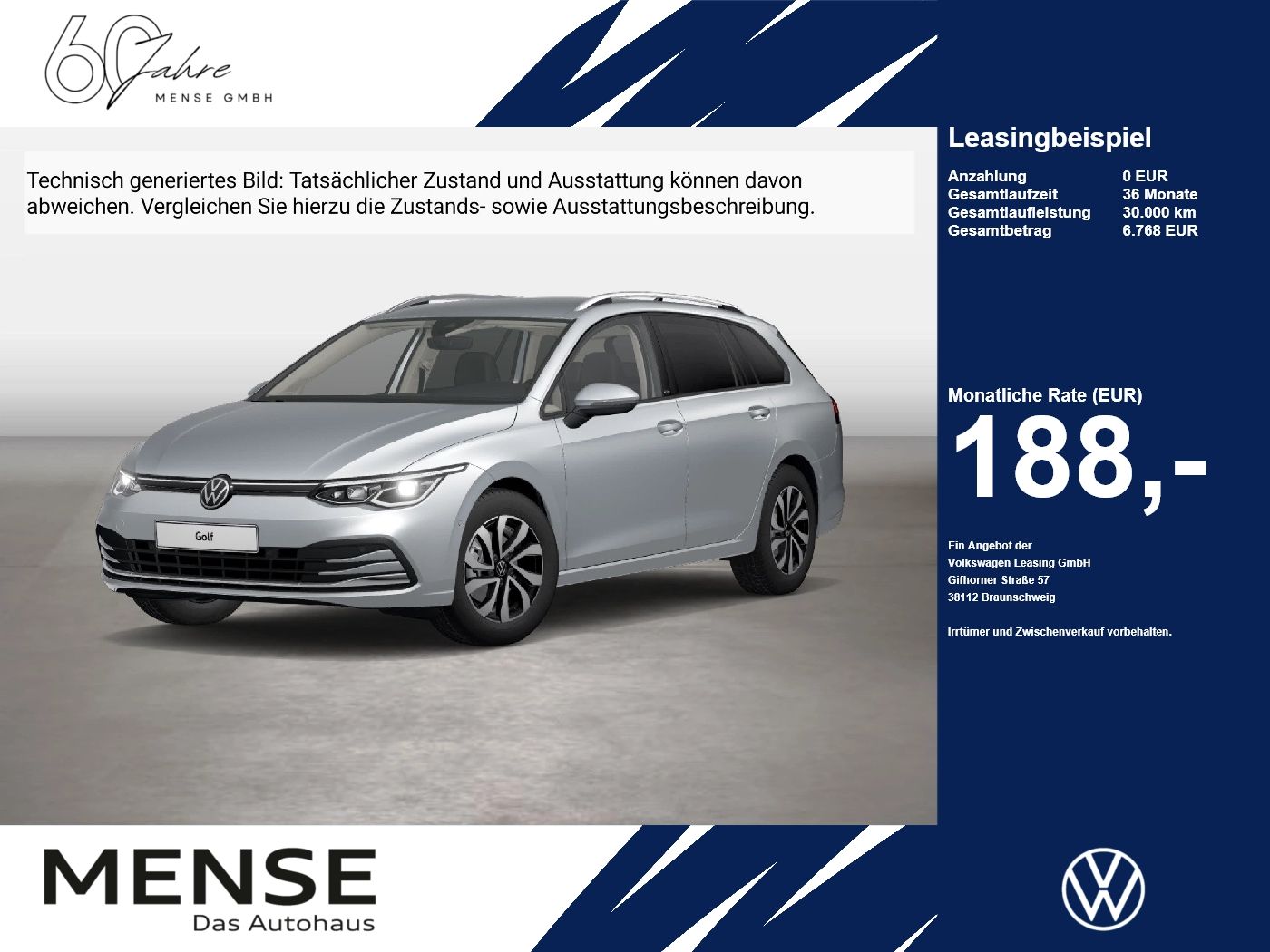 Fahrzeuge PKW autohaus mense Volkswagen Golf VIII Variant 1.5 eTSI DSG Life Active AHK - mit KI generiert/bearbeitet