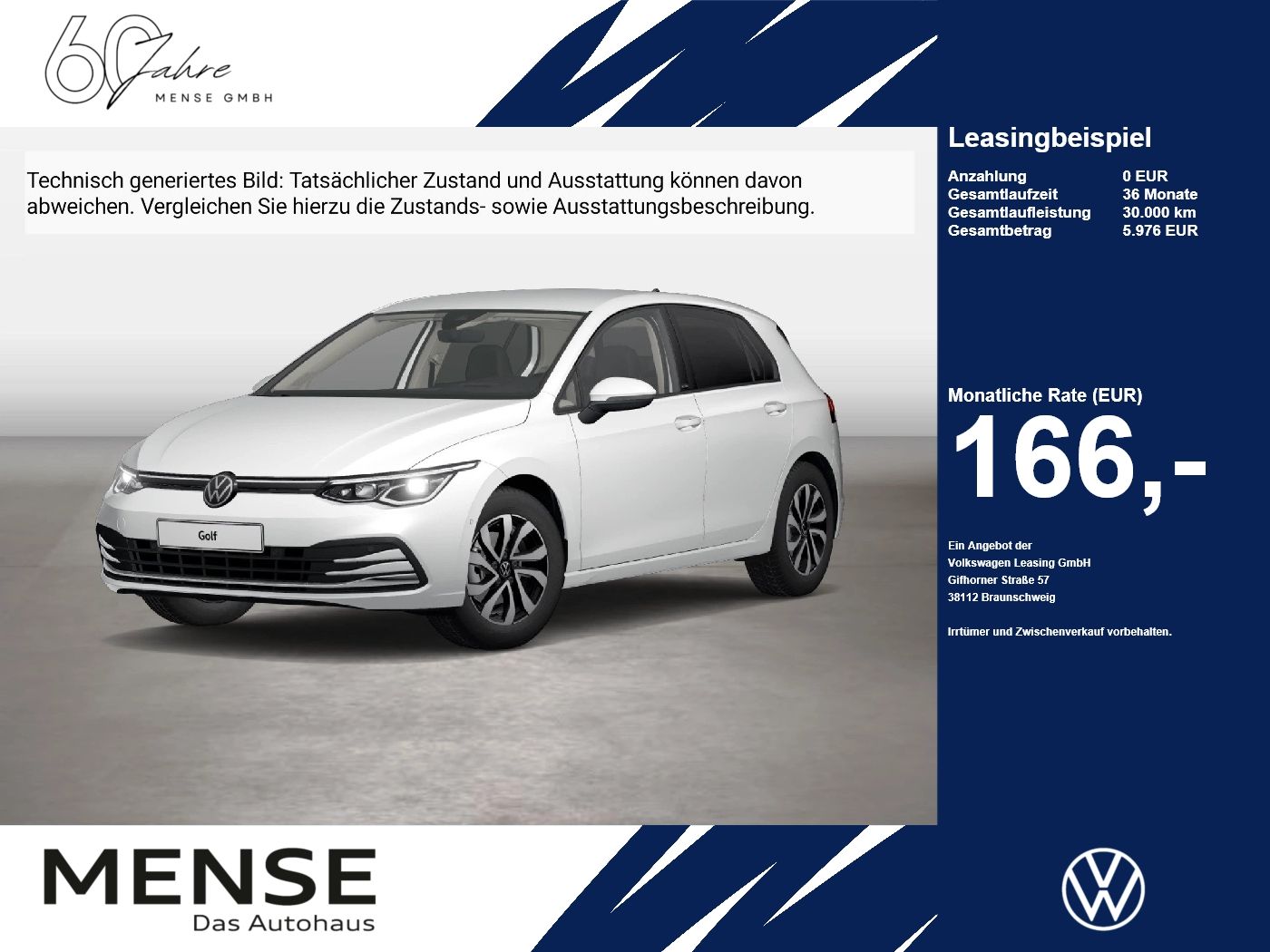 Fahrzeuge PKW autohaus mense Volkswagen Golf VIII 1.5TSI Life Active CarPlay HUD 4xSHZG - mit KI generiert/bearbeitet