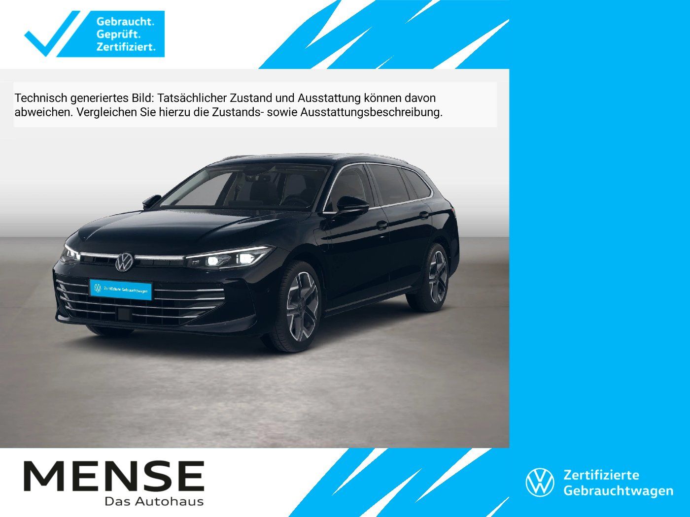 Fahrzeuge PKW autohaus mense Volkswagen Passat Variant 1.5 eHybrid Elegance IQ.Light h/k - mit KI generiert/bearbeitet