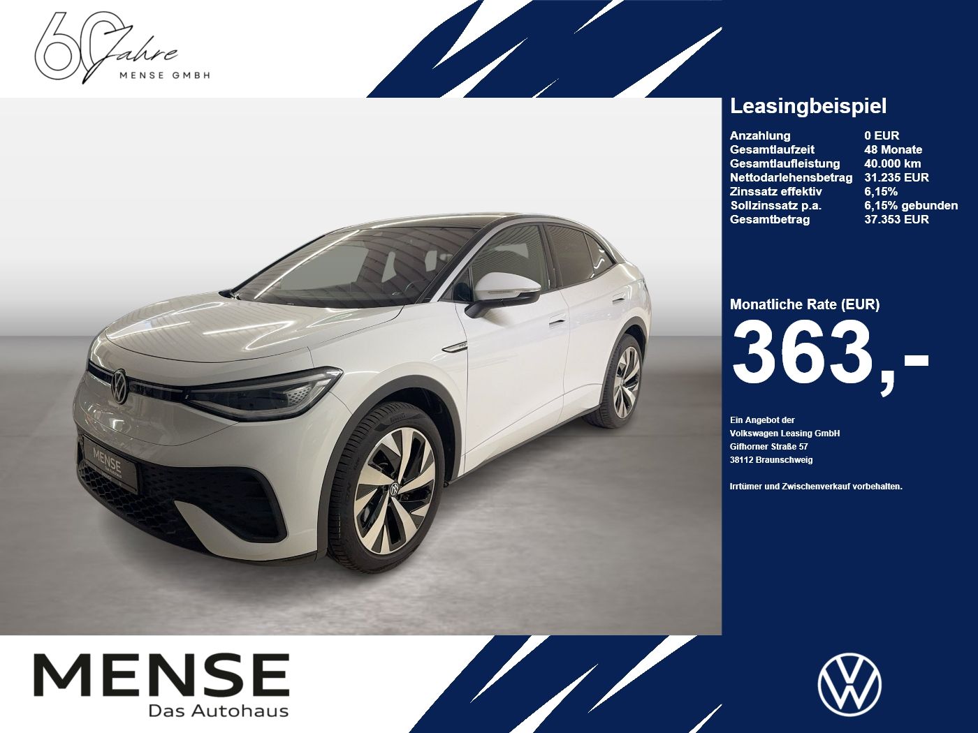 Fahrzeuge PKW autohaus mense Volkswagen ID.5 Pro Performance IQ.Light Matrix CarPlay AHK - mit KI generiert/bearbeitet